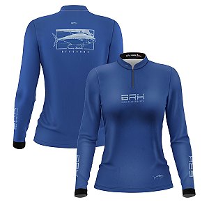 Camisa de Pesca Feminina Brk Atum Mapa Náutico Azul com Proteção Solar UV50+