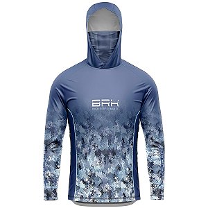 Camisa FusionX Brk Deep Camuflada Azul com Capuz e Proteção UV50+