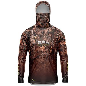 Camisa FusionX Brk Hunter Camuflada Galhos Marrom com Capuz e Proteção UV50+