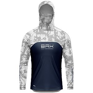 Camisa FusionX Brk Deep Camuflada Branco Azul com Capuz e Proteção UV50+