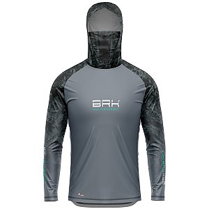 Camisa FusionX Brk Camuflado Preto Cinza com Capuz e Proteção UV50+