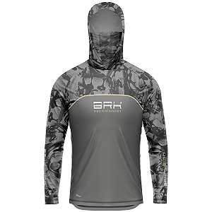 Camisa FusionX Brk Deep Cinza Camuflado com Capuz e Proteção UV50+