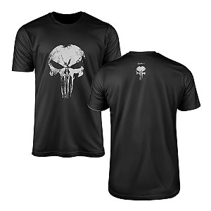 Camiseta Militar Brk Caveira Punisher Estilizada Branco com Algodão Premium
