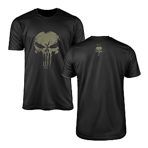 Camiseta Militar Brk Caveira Punisher Estilizada Verde com Algodão Premium