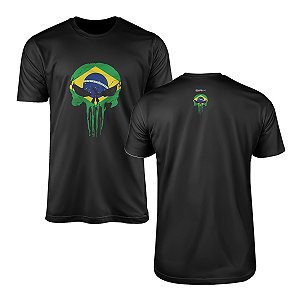 Camiseta Militar Brk Caveira Punisher Estilizada do Brasil com Algodão Premium