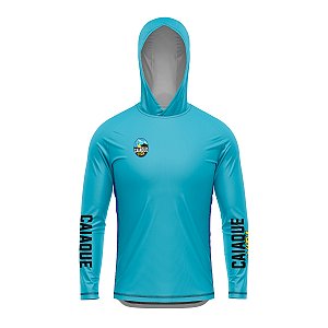 Camisa de Pesca com Capuz Brk Caiaque é Vida Azul Turquesa com Proteção UV50+
