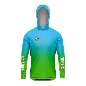 Camisa de Pesca com Capuz Brk Caiaque é Vida Verde e Azul Turquesa com Proteção UV50+
