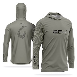Camisa de Pesca com Capuz Brk Maori Taupe Gray Com Proteção Solar UV50+