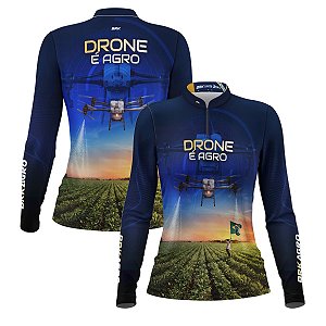 Camisa Agro Feminina Brk Drone Bandeira do Brasil com Proteção Solar UV50+