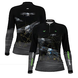 Camisa Agro Feminina Brk Drone T40 Air Force Preto com Proteção Solar UV50+