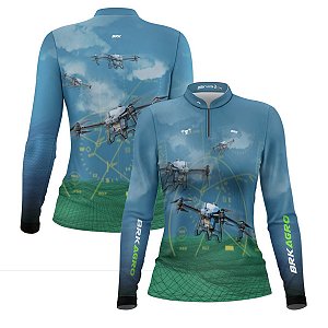 Camisa Agro Feminina Brk Drone T40 Air Force Azul com Proteção Solar UV50+