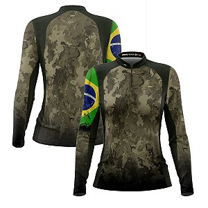 Camisa Agro Feminina Brk Camuflada Bandeira do Brasil com Proteção Solar UV50+