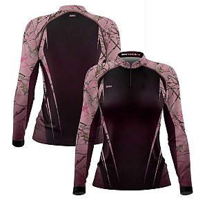 Camisa Agro Feminina Brk Camuflada Rosa com Proteção Solar UV50+