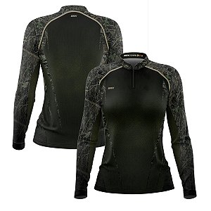 Camisa Agro Feminina Brk Camuflada Verde com Proteção Solar UV50+