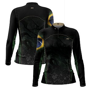 Camisa Agro Feminina Brk Camuflada Bandeira do Brasil com Proteção Solar UV50+