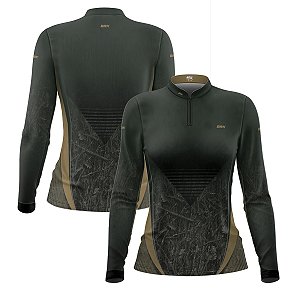 Camisa Agro Feminina Brk Camuflada Verde com Proteção Solar UV50+