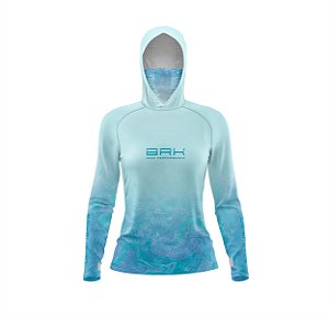 Camisa FusionX Feminina Brk Deep Azul Cristal com Capuz e Proteção Solar UV50+