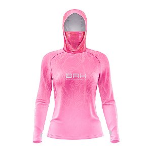 Camisa FusionX Feminina Brk Clean Efeito Água Laranja Rosa com Capuz e Proteção Solar UV50+