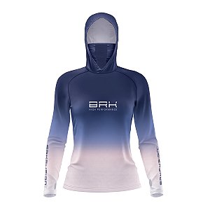 Camisa FusionX Feminina Brk Clean Degradê Azul Bege com Capuz e Proteção Solar UV50+
