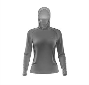Camisa FusionX Feminina Brk Clean Cinza com Capuz e Proteção Solar UV50+