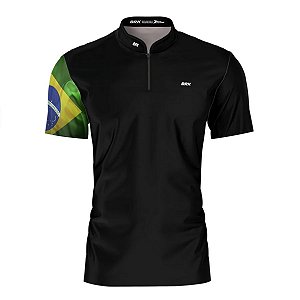 Camisa Manga Curta Agro Brk Preta Bandeira do Brasil com Proteção Solar UV50+