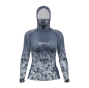 Camisa FusionX Feminina Brk Deep Camuflada Azul com Capuz e Proteção UV50+