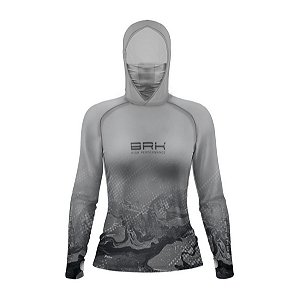 Camisa FusionX Feminina Brk Galaxy Cinza com Capuz e Proteção UV50+