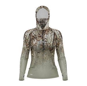 Camisa FusionX Feminina Brk Hunter Real Tree Camuflado com Capuz e Proteção UV50+