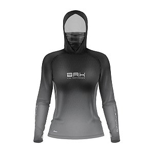 Camisa FusionX Feminina Brk Clean Preto Lisa com Capuz e Proteção UV50+