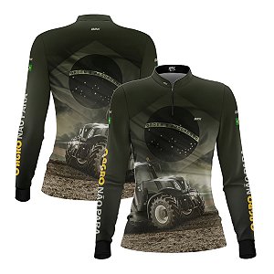 Camisa Agro Feminina Brk Trator Bandeira do Brasil com Proteção Solar UV50+
