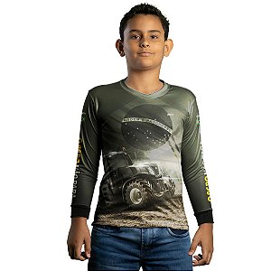 Camisa Agro Infantil Brk Trator Bandeira do Brasil com Proteção Solar UV50+