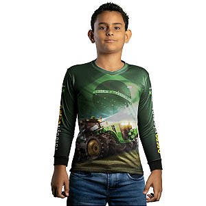 Camisa Agro Brk Verde Trator Bandeira do Brasil com Proteção Solar UV50+