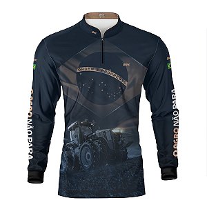 Camisa Agro Brk Azul Trator Bandeira do Brasil com Proteção Solar UV50+