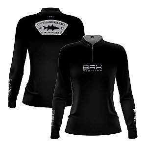 Camisa de Pesca Feminina Brk Preta Básica Catch and Release com Proteção UV50+