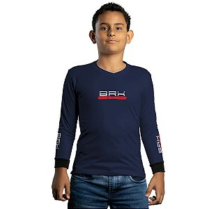 Camisa de Pesca Infantil Brk Azul Isca Artificial com Proteção UV50+