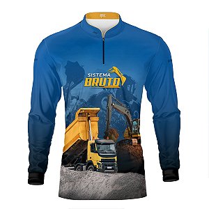 Camisa Máquina Pesada Brk Azul Caminhão Basculante e Retroescavadeira com Proteção UV50+