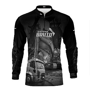 Camisa Máquina Pesada Brk Preto e Branco Caminhão Basculante com Proteção UV50+