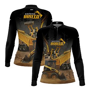 Camisa Máquina Pesada Feminina Brk Preta Asfaltamento com Proteção UV50+