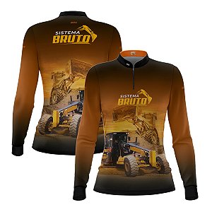 Camisa Máquina Pesada Feminina Brk Laranja Motoniveladora e Escavadeira com Proteção UV50+