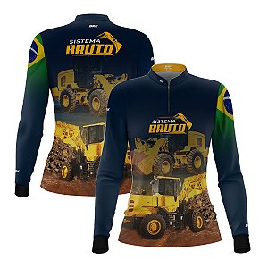 Camisa Máquina Pesada Feminina Brk Pá Carregadeira Wheel Loader com Proteção UV50+