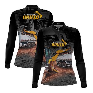 Camisa Máquina Pesada Feminina Brk Preta Terraplanagem com Proteção UV50+
