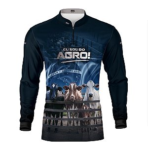 Camisa Agro Brk Azul Eu Sou do Agro Pecuária  com Proteção Solar UV50+