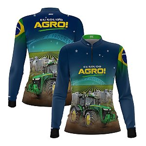Camisa Feminina Brk Eu Sou do Agro Trator e Nelore no Brasil com Proteção UV50+