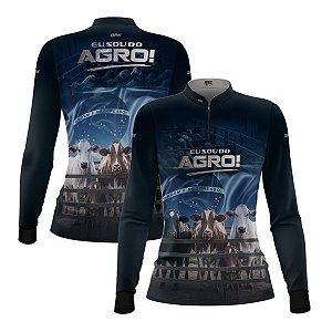 Camisa Feminina Brk Azul Eu Sou do Agro Pecuária  com Proteção Solar UV50+