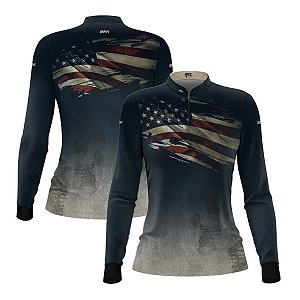 Camisa Agro Feminina Brk Clean Bandeira dos EUA com Proteção UV50+