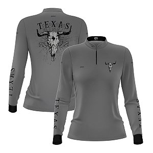 Camisa Agro Feminina Brk Clean Cinza Texas Longhorn com Proteção UV50+