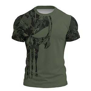 Camiseta Caveira Militar Brk Verde com Proteção UV50+