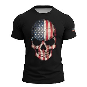 Camiseta Caveira Militar Brk Preta Skull USA com Proteção UV50+
