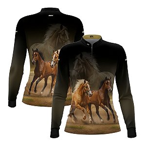 Camisa Agro Feminina Brk Cavalos com Proteção UV50+