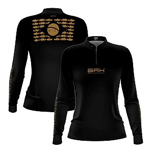 Camisa de Pesca Feminina Brk Pescador Patriota Preta e Bege com Proteção UV50